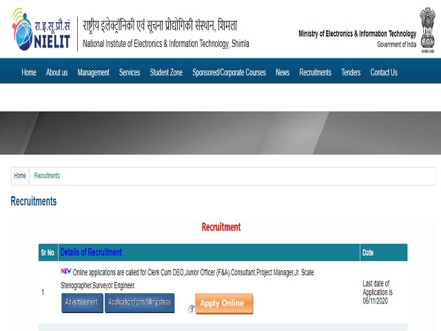 NIELIT Shimla Recruitment 2020
