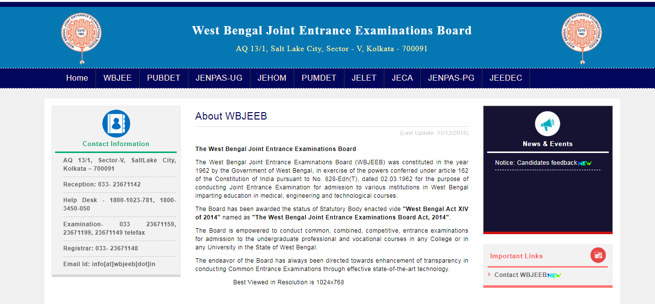 WBJEE JENPAUH 2020 Result