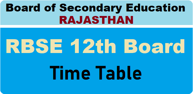 Rajasthan Board Class 12th Time Table 2021