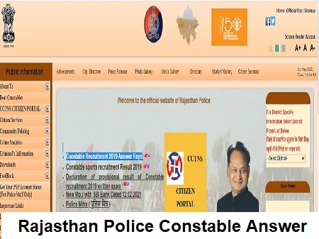 Rajasthan Police Constable Answer Key 2019
